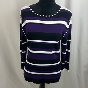 Dressbarn Purple, White, and Black Striped Sweater Women’s Size Medium